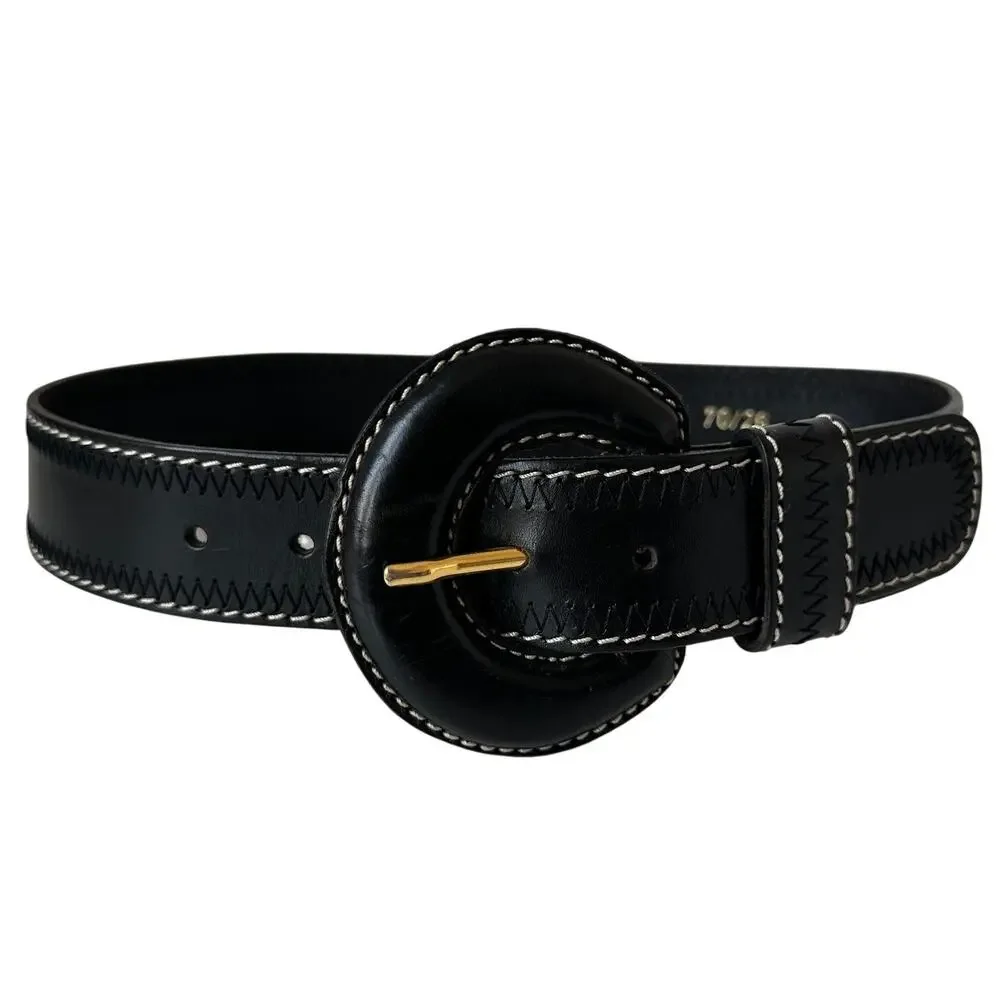 Doppia Vita Vintage Black Leather Belt Oversized Buckle 24